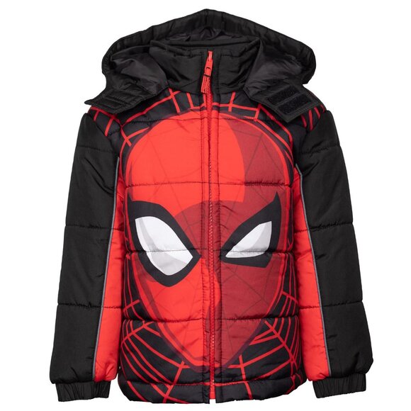 NWT Marvel Spider-Man Toddler Boys Zip Up Puffer Jacket Red/Black 4T - Picture 1 of 9